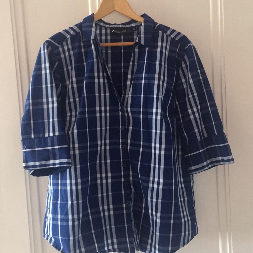 7th Avenue Blue Plaid Button Up Size XL